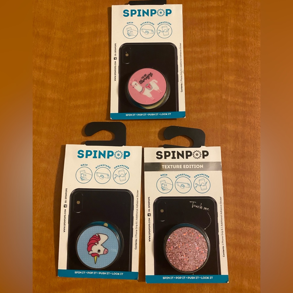 Spinpop phone grip, kickstand, organizer set of 3